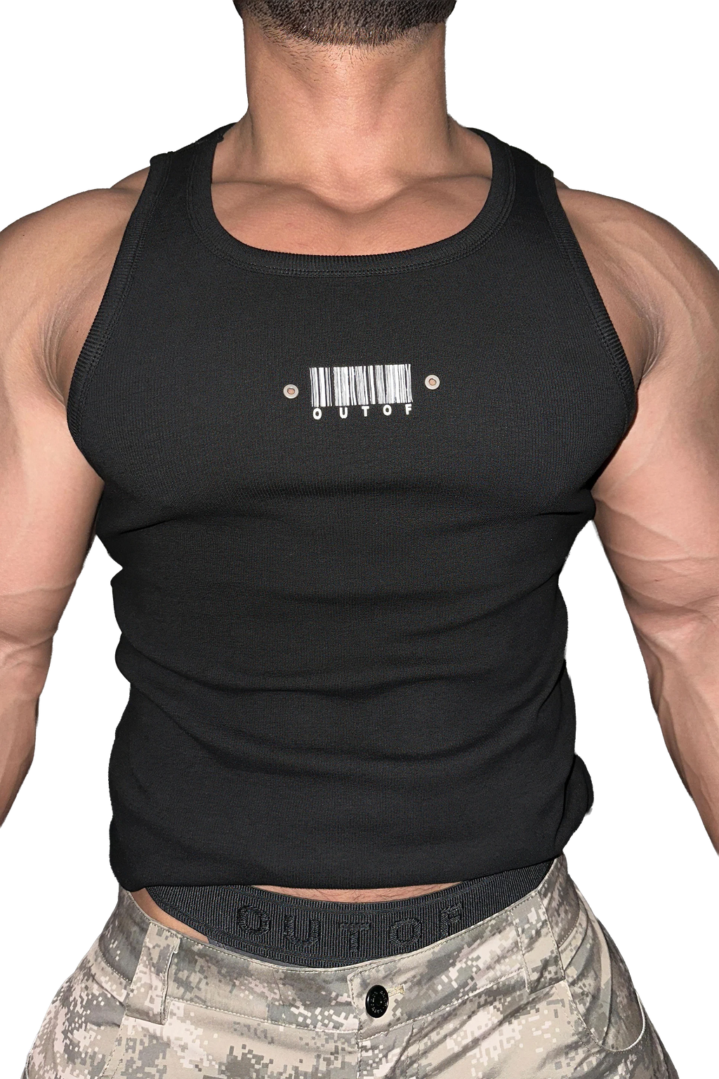 Men's Sleeveless Ribbed Tank with Stud Embroidery – Stretch Gym Wear