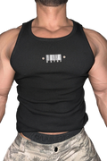 Men's Sleeveless Ribbed Tank with Stud Embroidery – Stretch Gym Wear
