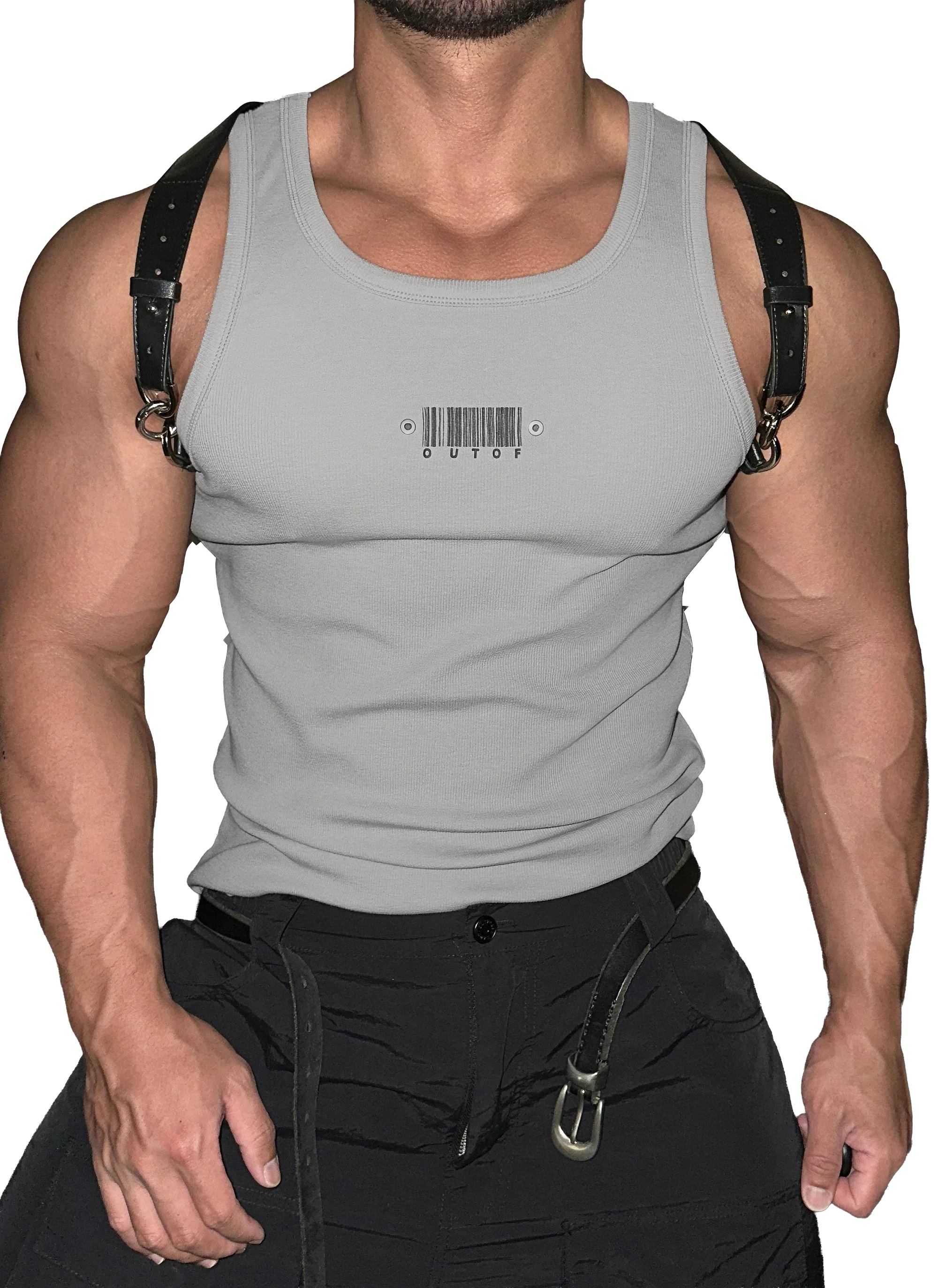 Men's Sleeveless Ribbed Tank with Stud Embroidery – Stretch Gym Wear