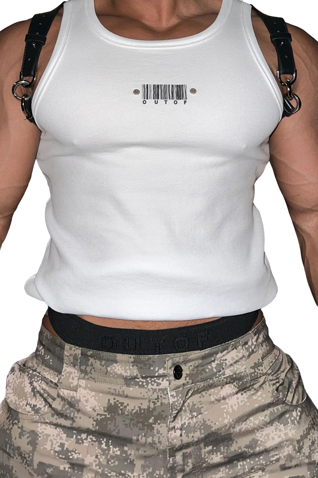 Men's Sleeveless Ribbed Tank with Stud Embroidery – Stretch Gym Wear