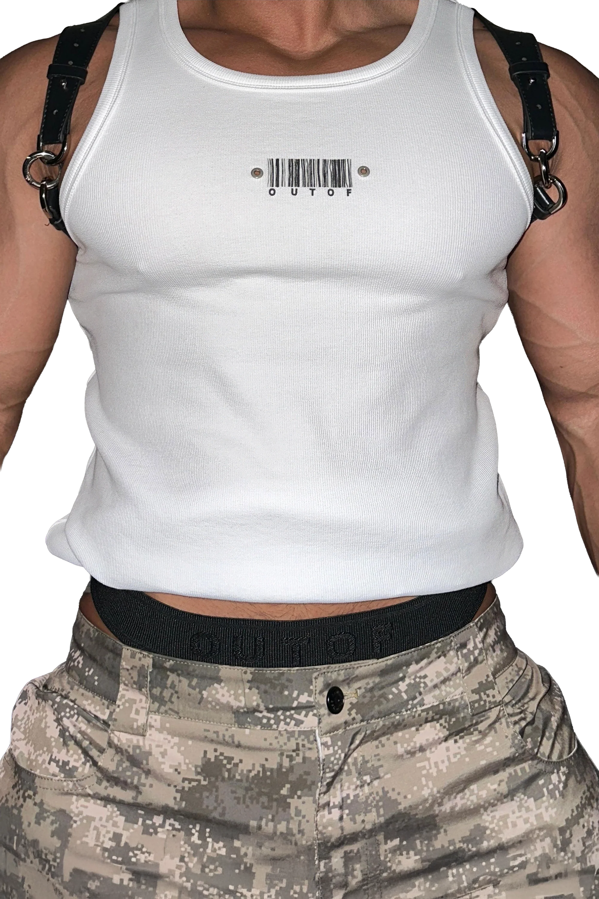 Men's Sleeveless Ribbed Tank with Stud Embroidery – Stretch Gym Wear